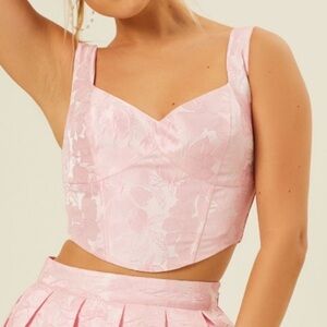NWT Altar’d State Mirabel Satin Jacquard Crop Bustier Corset Top Size XS Pink